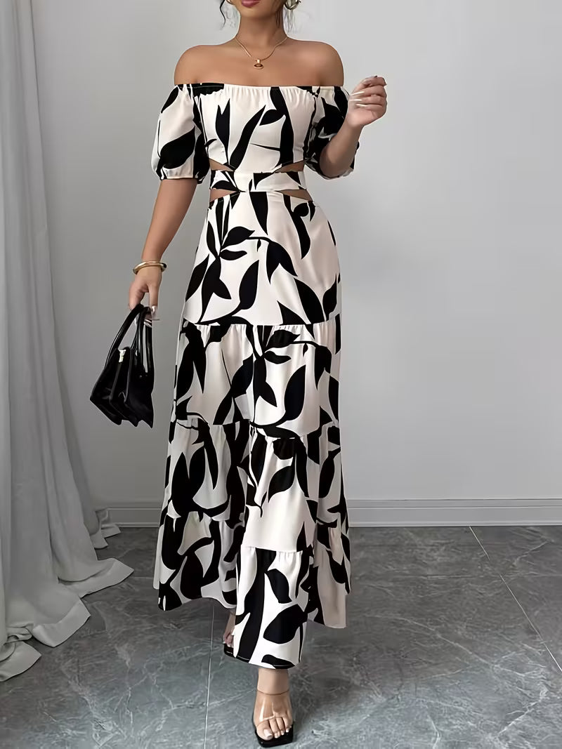 Women's Off-Shoulder Floral Print Maxi Dress