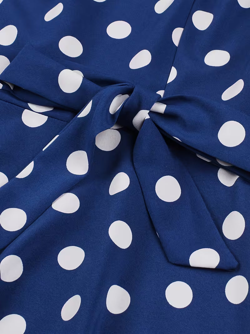 Polka Dot Square Neck Dress – Vintage Short Sleeve A-Line Party Dress