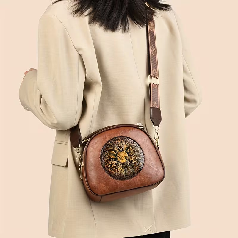 Vintage Embossed Crossbody Bag – Women's Multi-Compartment Shoulder Handbag