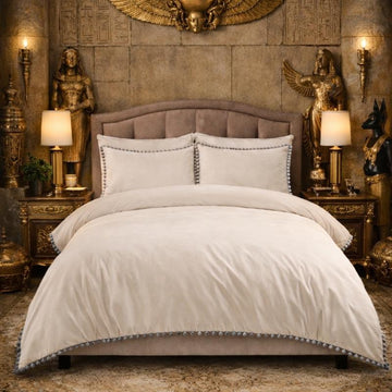 Premium Luxury Beautifully Designed Duvet Cover Bedding Set with decorative Pom-Pom trim - Soft Stylish Easy-Care Cotton Blend Bedlinen Includes 1 Duvet Cover & 2 Pillowcases for Comfortable Sleep