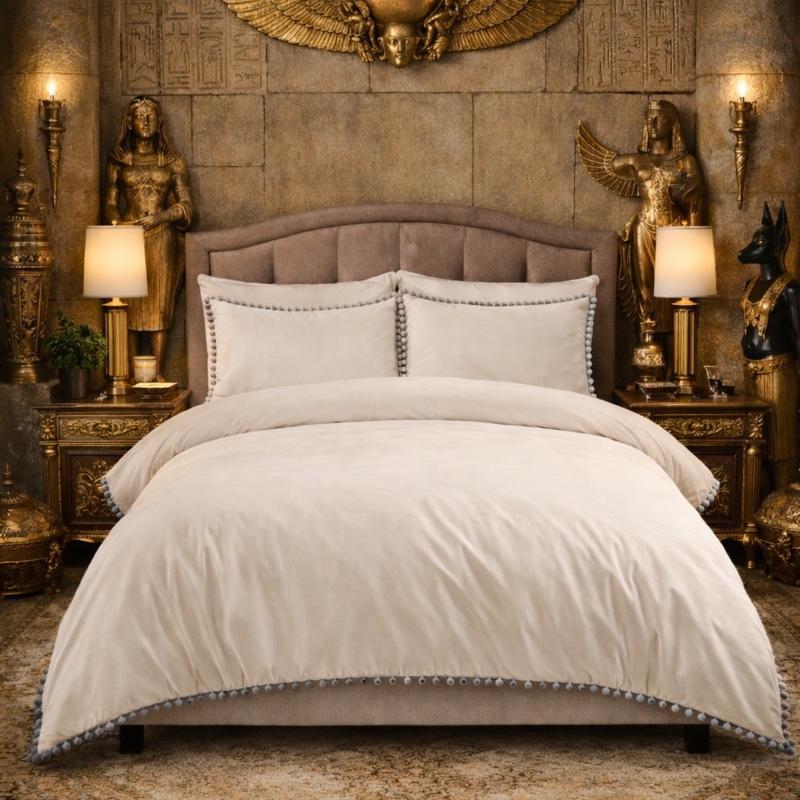 Premium Luxury Beautifully Designed Duvet Cover Bedding Set with decorative Pom-Pom trim - Soft Stylish Easy-Care Cotton Blend Bedlinen Includes 1 Duvet Cover & 2 Pillowcases for Comfortable Sleep