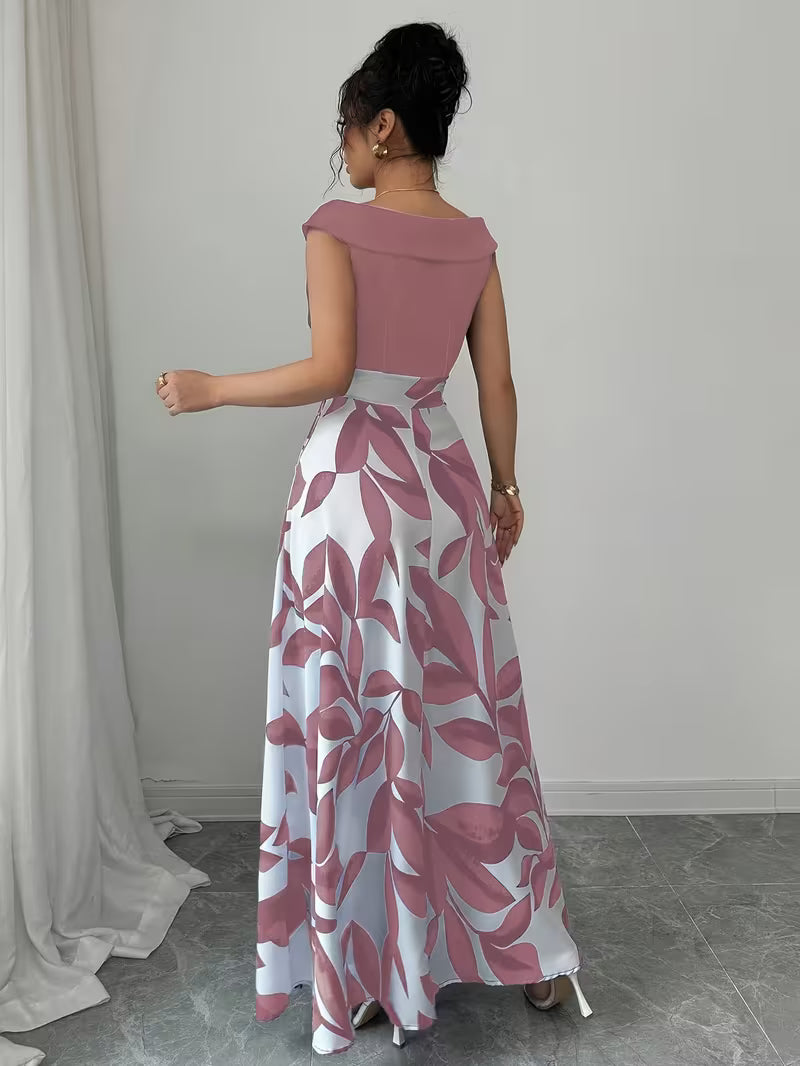 Elegant V-Neck Floral Print A-Line Maxi Dress with Pockets