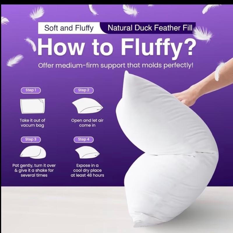 Premium Anti-allergy Duck Feather & Down Microfiber Pillows Pack of 1 & 2 – Hotel Quality Ultra Soft & Fluffy Bed Pillows, Hypoallergenic, Breathable & Machine Washable, High Loft Support Pillow Set