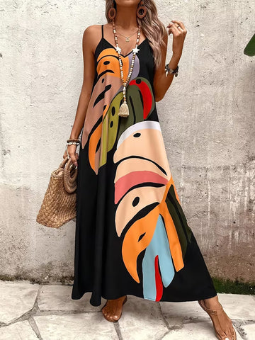 Women's Abstract Tropical Print Maxi Dress