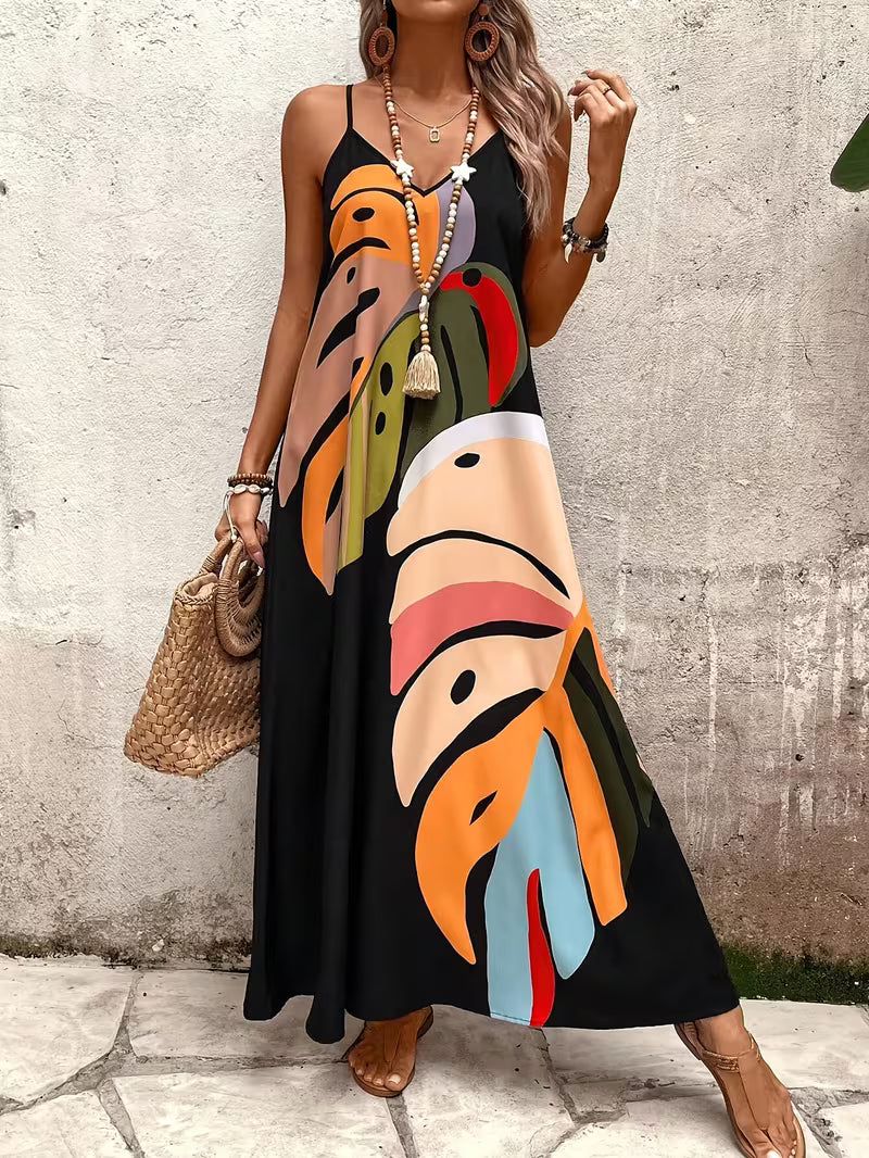 Women's Abstract Tropical Print Maxi Dress