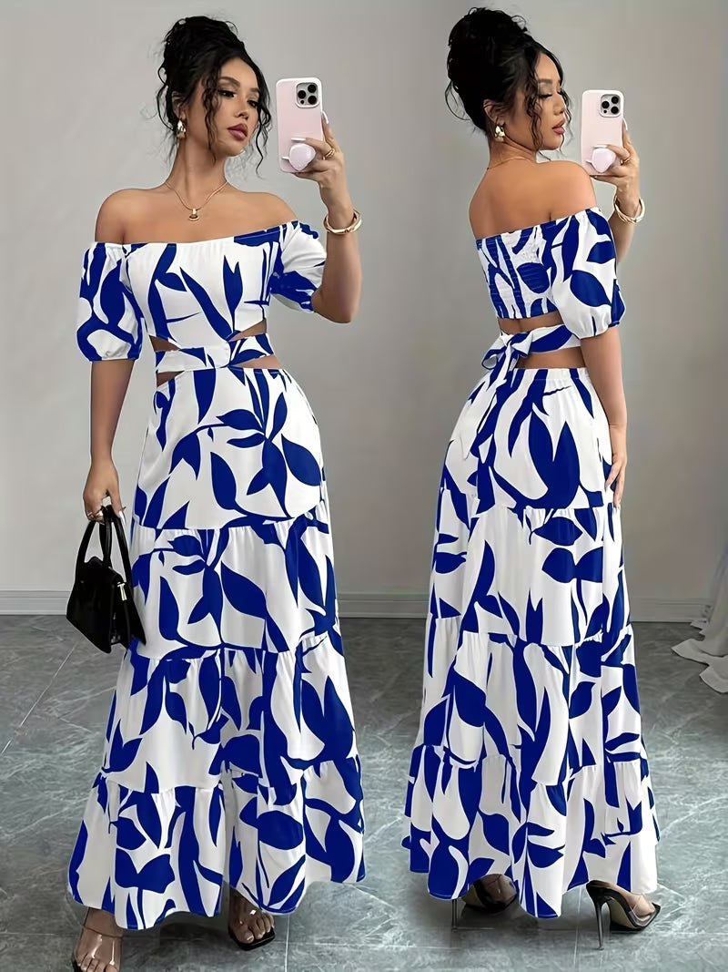 Women's Off-Shoulder Floral Print Maxi Dress