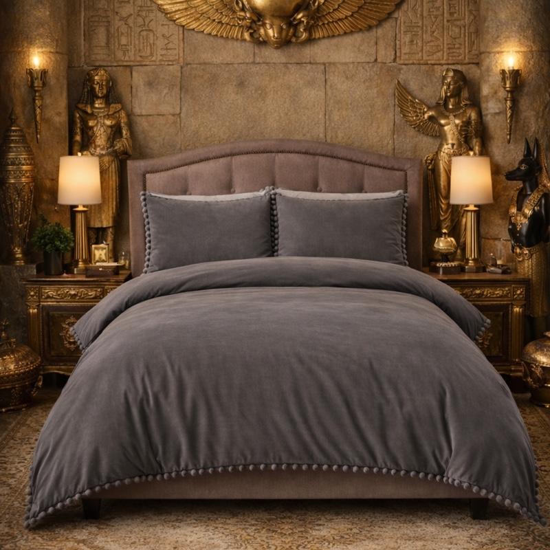 Premium Luxury Beautifully Designed Duvet Cover Bedding Set with decorative Pom-Pom trim - Soft Stylish Easy-Care Cotton Blend Bedlinen Includes 1 Duvet Cover & 2 Pillowcases for Comfortable Sleep