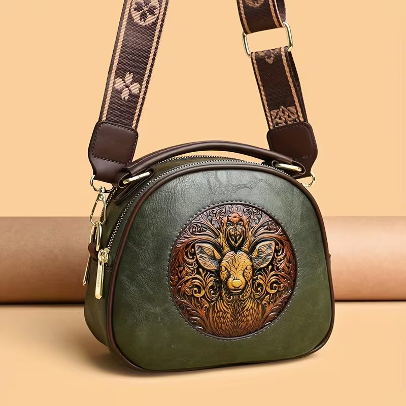 Vintage Embossed Crossbody Bag – Women's Multi-Compartment Shoulder Handbag