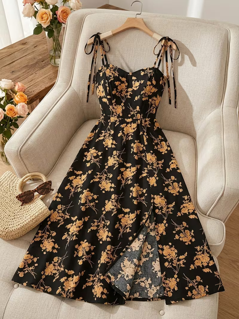 Women's Elegant Sweetheart Sleeveless Floral Print Sundress
