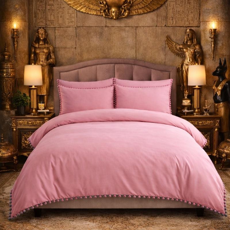 Premium Luxury Beautifully Designed Duvet Cover Bedding Set with decorative Pom-Pom trim - Soft Stylish Easy-Care Cotton Blend Bedlinen Includes 1 Duvet Cover & 2 Pillowcases for Comfortable Sleep