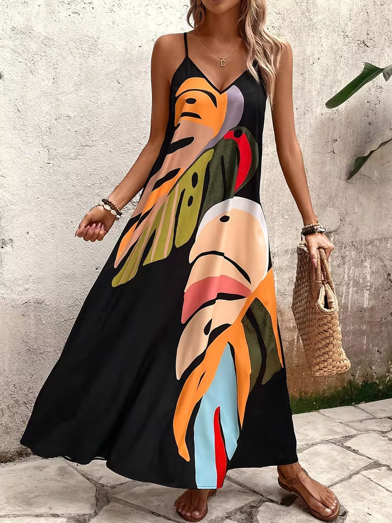 Women's Abstract Tropical Print Maxi Dress