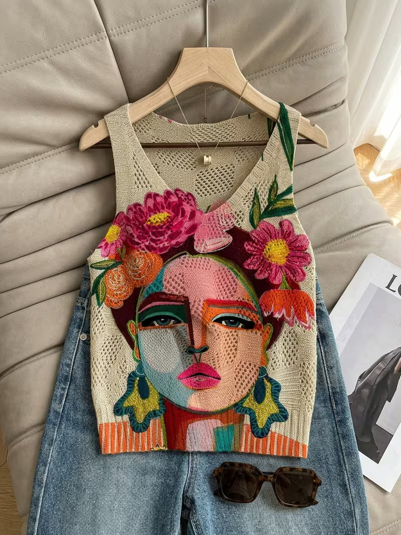 Women's Floral Portrait Knit Tank Top