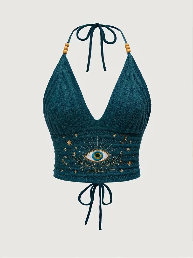Women's Ethnic Embroidered Halter Neck Crop Top