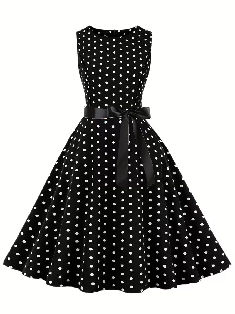 Dot Retro Dress – Sleeveless Vacation Party Dress for Spring &amp; Summer