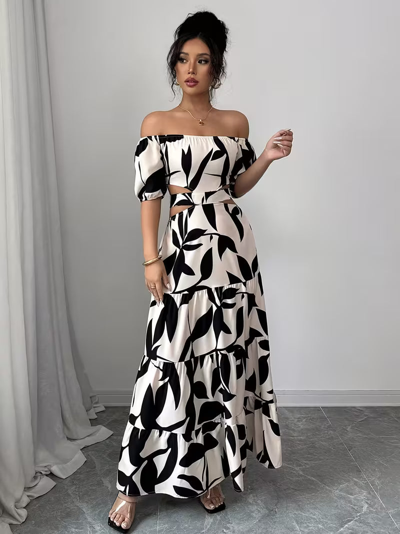 Women's Off-Shoulder Floral Print Maxi Dress