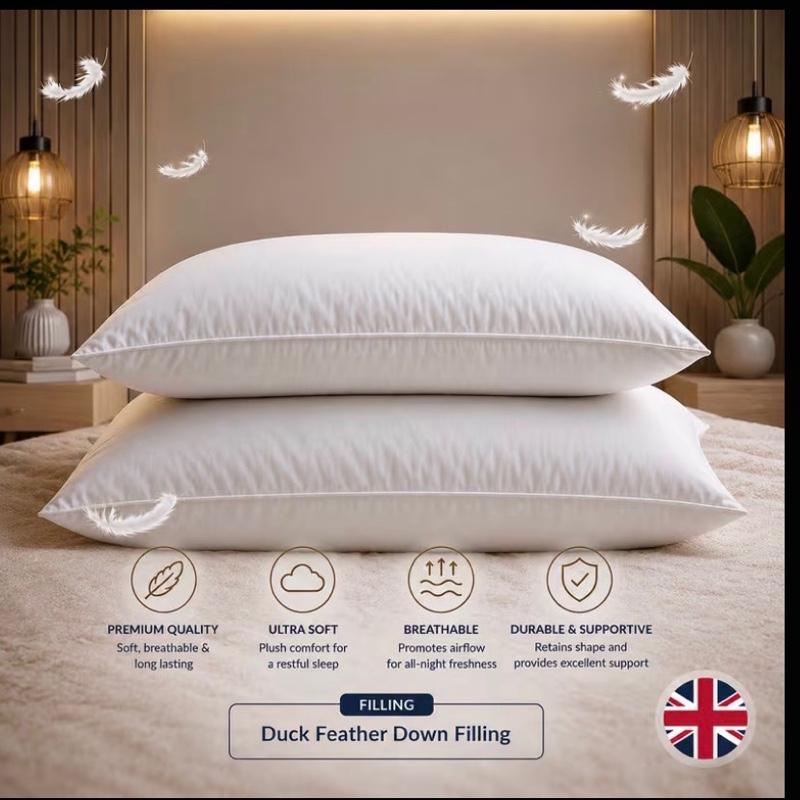 Premium Anti-allergy Duck Feather & Down Microfiber Pillows Pack of 1 & 2 – Hotel Quality Ultra Soft & Fluffy Bed Pillows, Hypoallergenic, Breathable & Machine Washable, High Loft Support Pillow Set