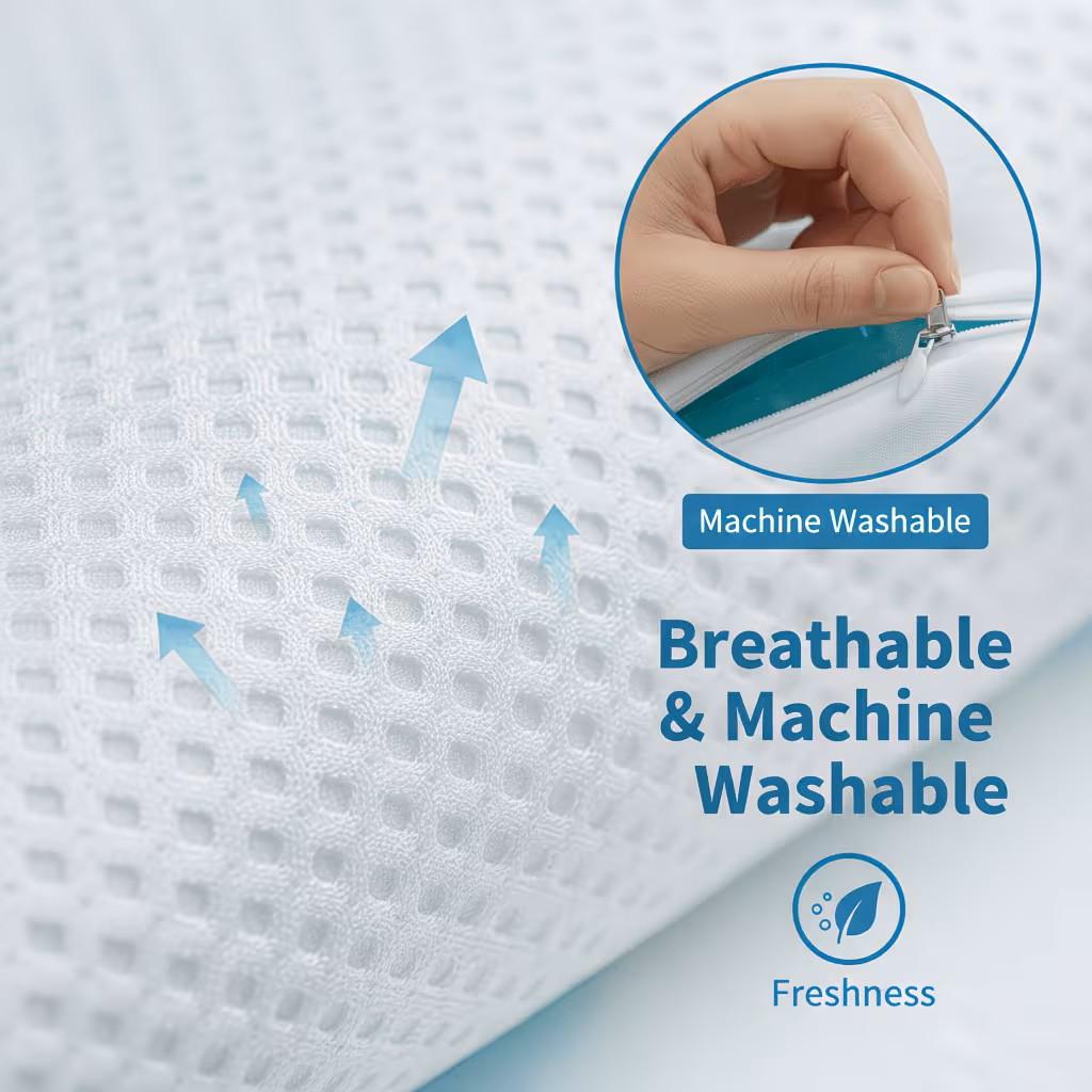 Cooling Gel Contour Memory Foam Pillow – Ergonomic Neck & Back Support, Orthopedic Design for Side & Back Sleepers, Washable Breathable & Removable Mesh Cover