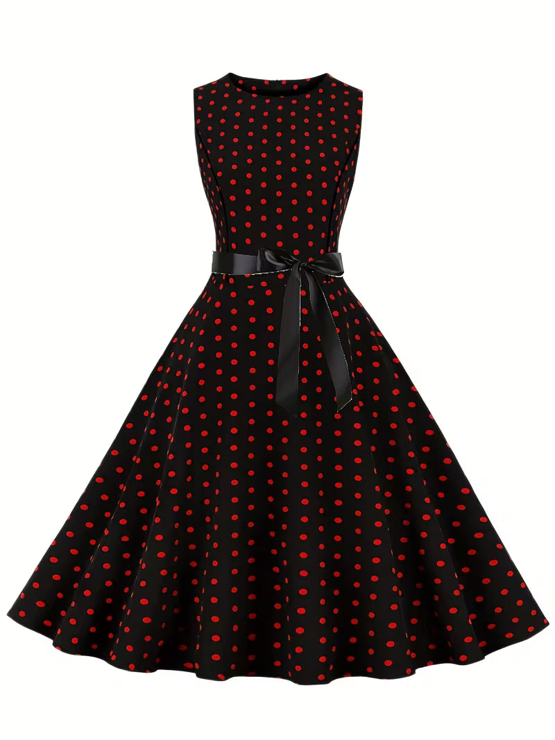 Dot Retro Dress – Sleeveless Vacation Party Dress for Spring &amp; Summer