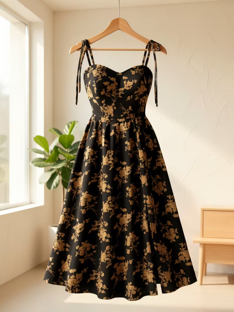 Women's Elegant Sweetheart Sleeveless Floral Print Sundress