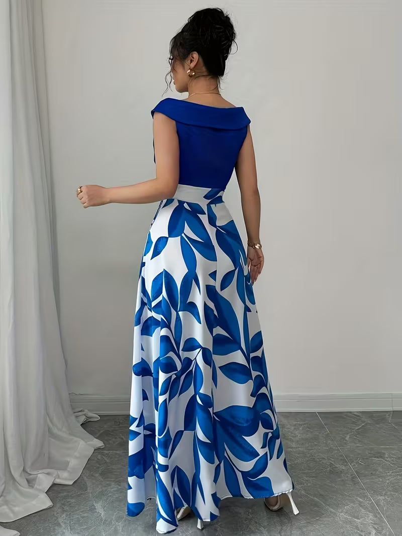 Elegant V-Neck Floral Print A-Line Maxi Dress with Pockets