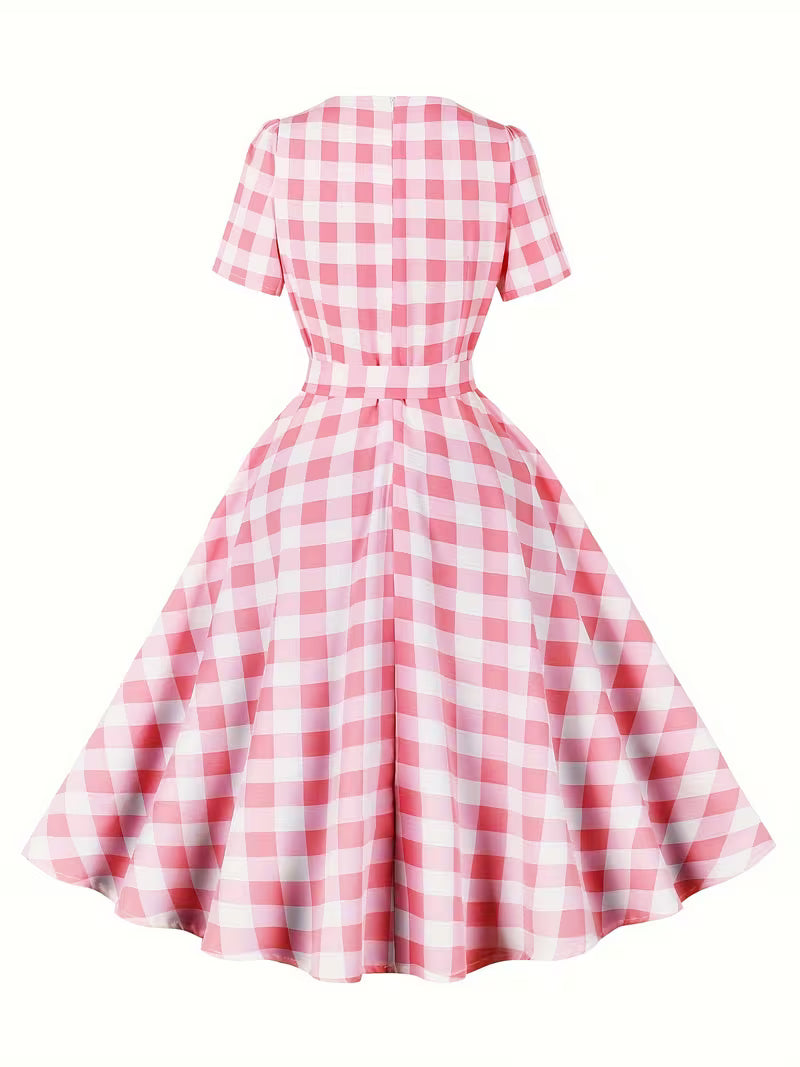 Polka Dot Square Neck Dress – Vintage Short Sleeve A-Line Party Dress