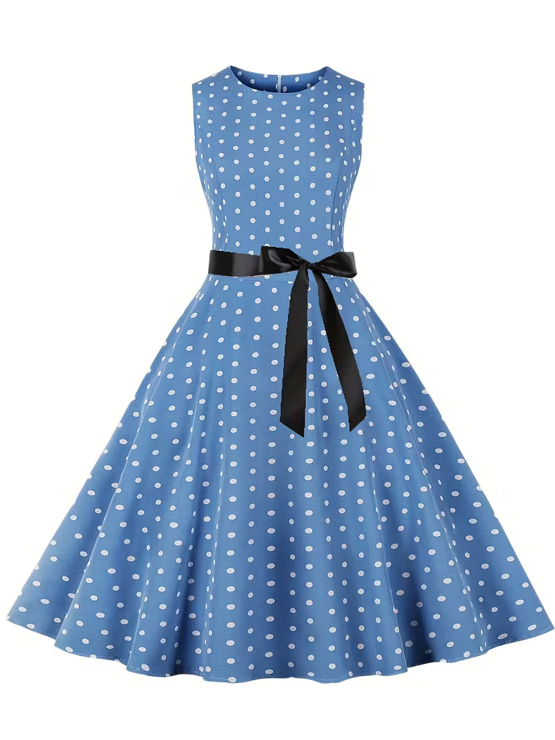 Dot Retro Dress – Sleeveless Vacation Party Dress for Spring &amp; Summer