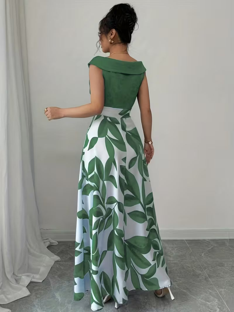 Elegant V-Neck Floral Print A-Line Maxi Dress with Pockets