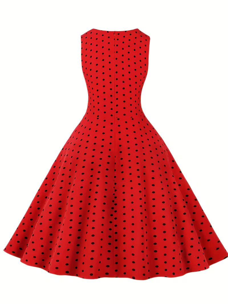 Dot Retro Dress – Sleeveless Vacation Party Dress for Spring &amp; Summer