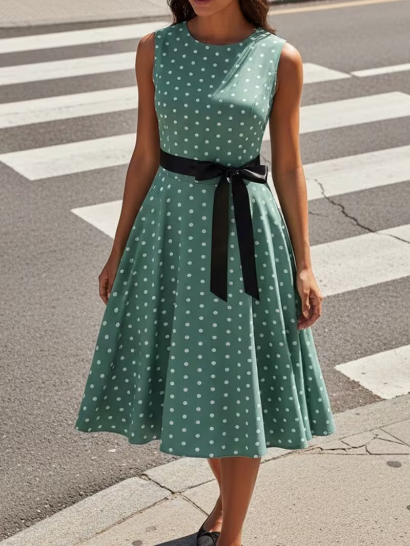 Dot Retro Dress – Sleeveless Vacation Party Dress for Spring &amp; Summer