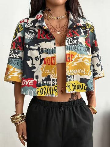 Women's Vintage Graphic Print Cropped Shirt