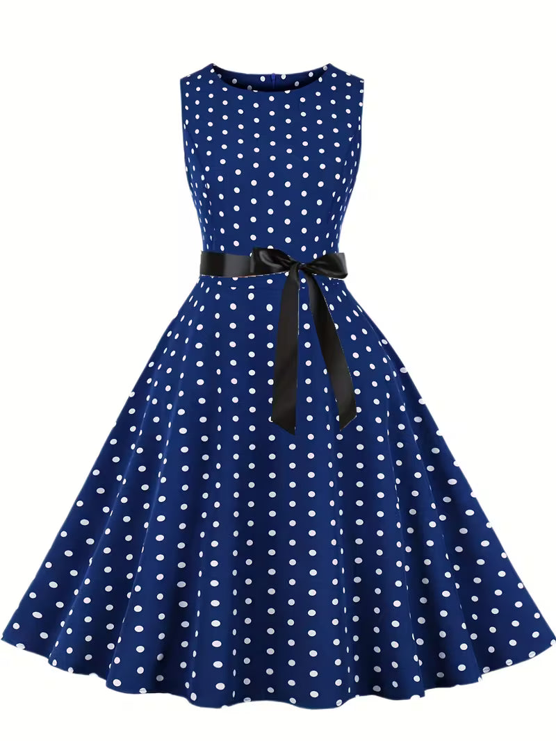Dot Retro Dress – Sleeveless Vacation Party Dress for Spring &amp; Summer