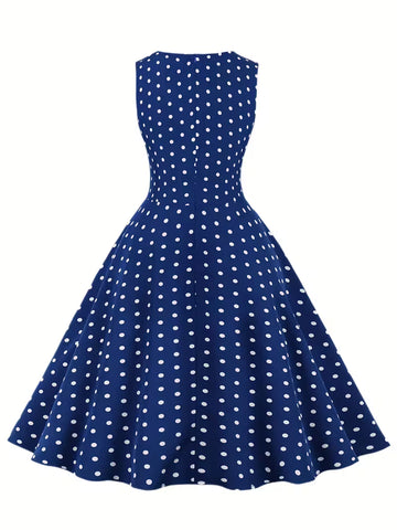 Dot Retro Dress – Sleeveless Vacation Party Dress for Spring &amp; Summer