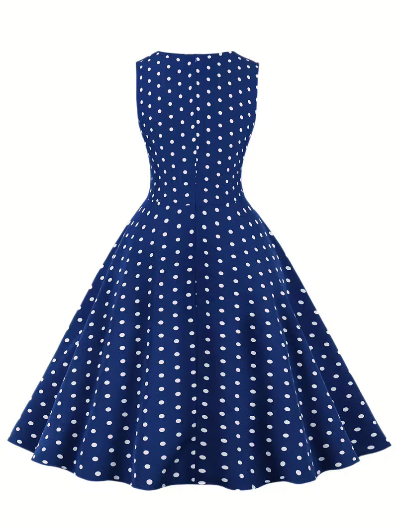 Dot Retro Dress – Sleeveless Vacation Party Dress for Spring &amp; Summer