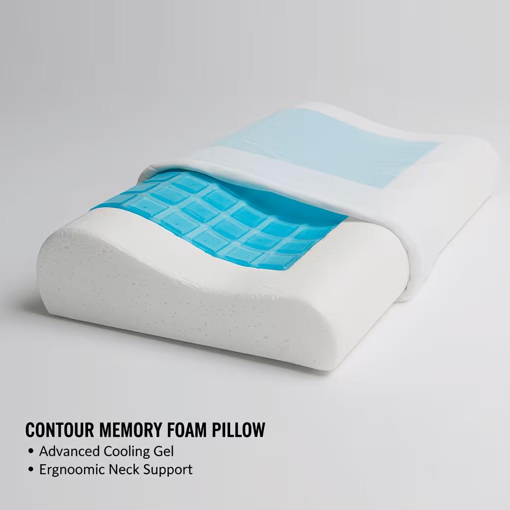 Cooling Gel Contour Memory Foam Pillow – Ergonomic Neck & Back Support, Orthopedic Design for Side & Back Sleepers, Washable Breathable & Removable Mesh Cover