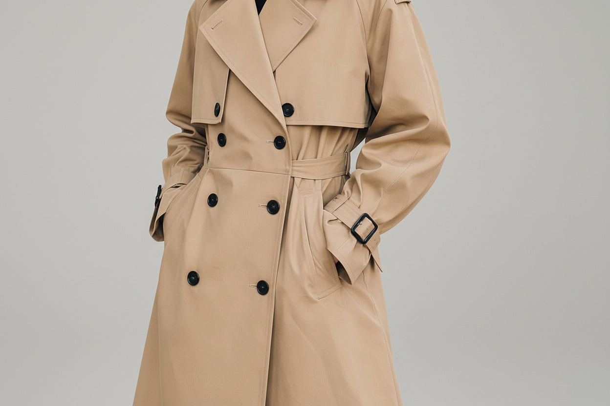Vintage British‑Inspired Double‑Breasted Long Trench Coat — Refined Korean Fashion Silhouette