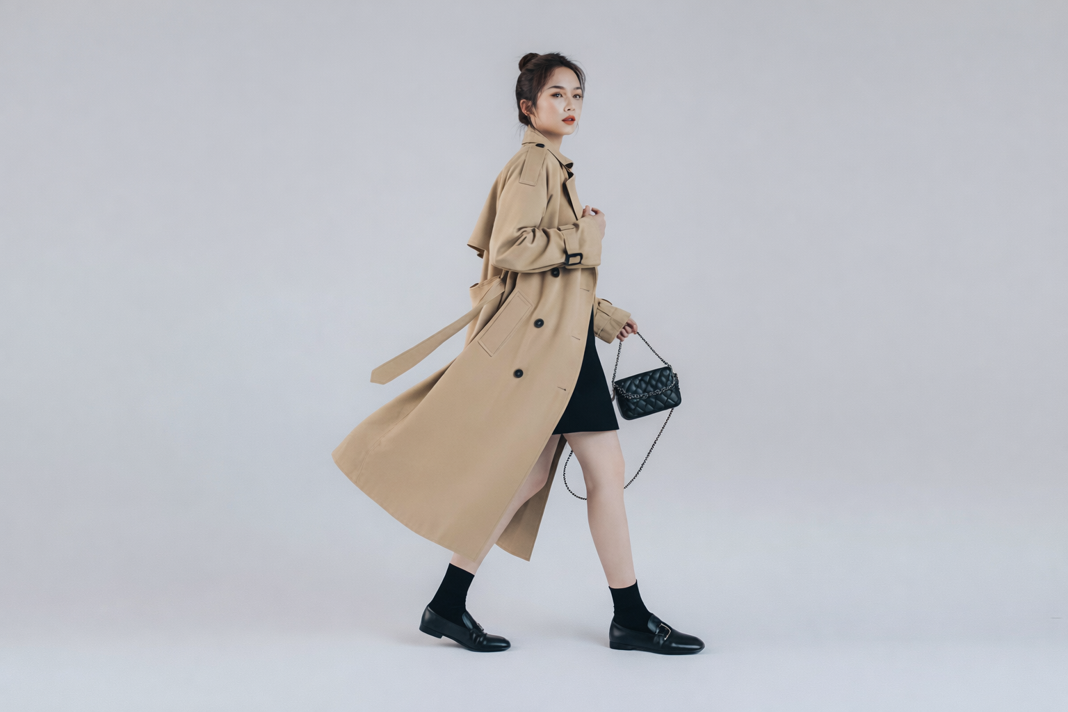 Vintage British‑Inspired Double‑Breasted Long Trench Coat — Refined Korean Fashion Silhouette