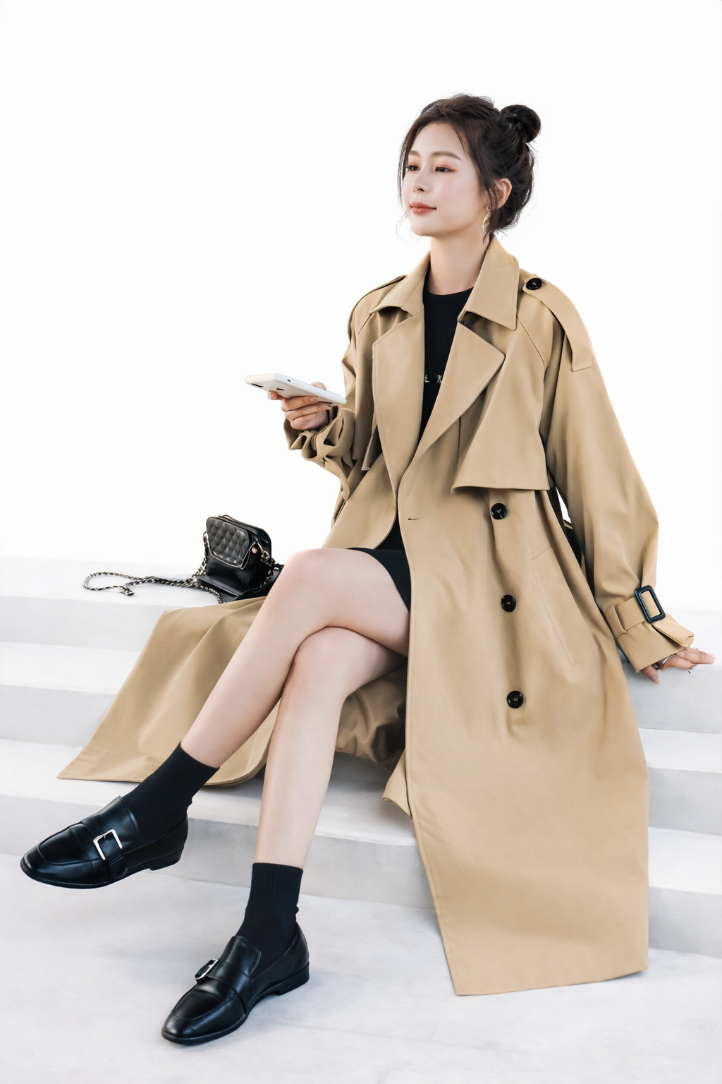 Vintage British‑Inspired Double‑Breasted Long Trench Coat — Refined Korean Fashion Silhouette