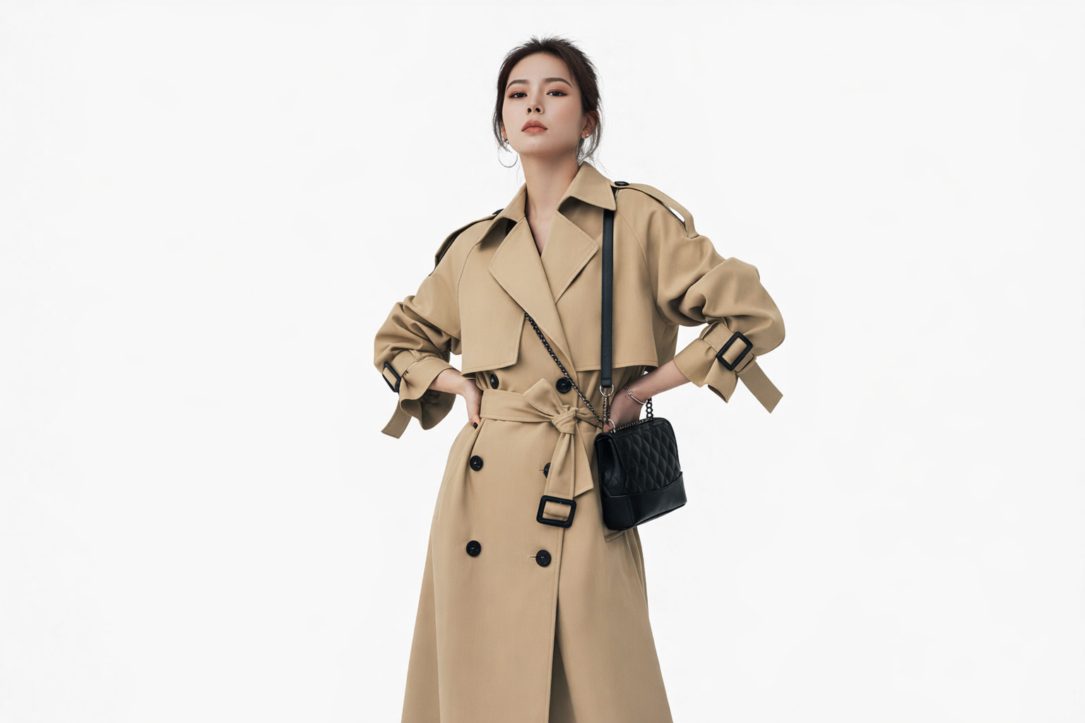Vintage British‑Inspired Double‑Breasted Long Trench Coat — Refined Korean Fashion Silhouette