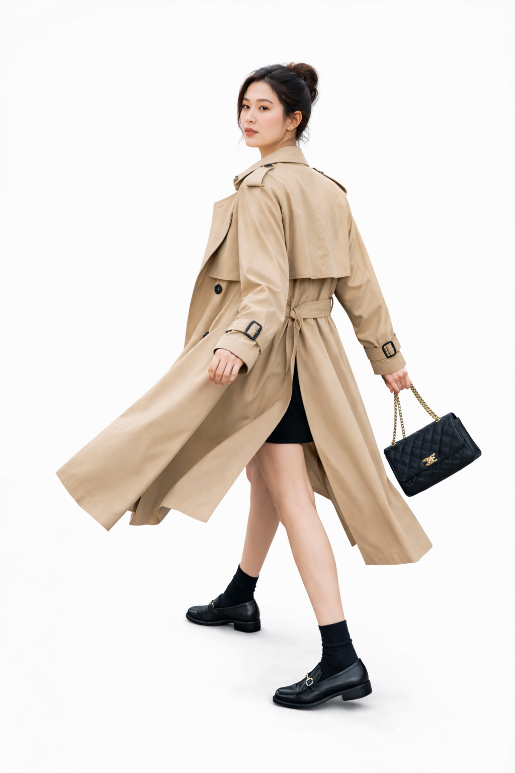 Vintage British‑Inspired Double‑Breasted Long Trench Coat — Refined Korean Fashion Silhouette