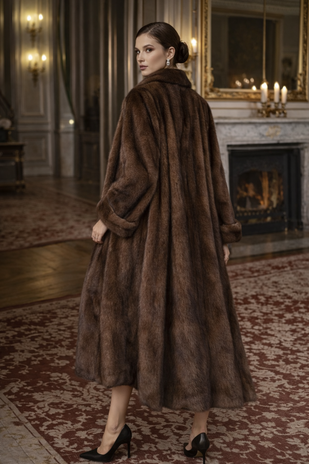 Maison de Velours™ Retro Velvet Long Faux Mink Fur Coat — Luxe Winter Heritage