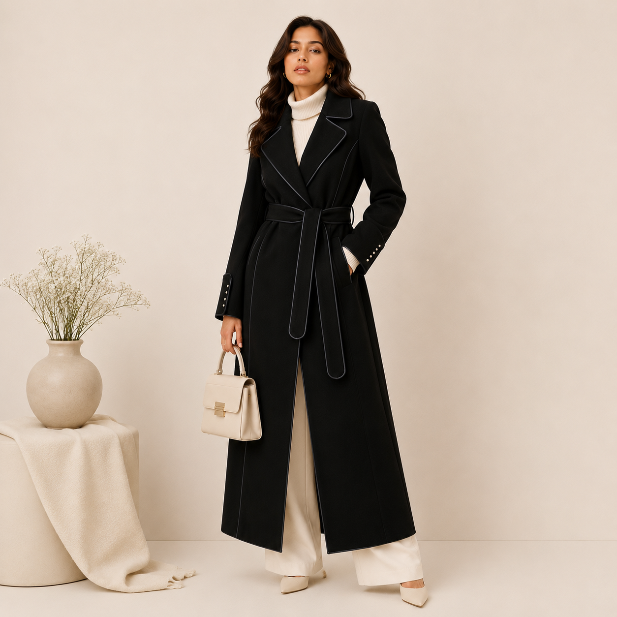 Elevé Luxe Longline Fleece Winter Coat — Tailored Soft‑Textured Elegance