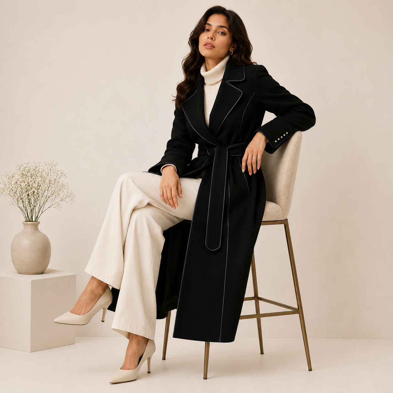 Elevé Luxe Longline Fleece Winter Coat — Tailored Soft‑Textured Elegance