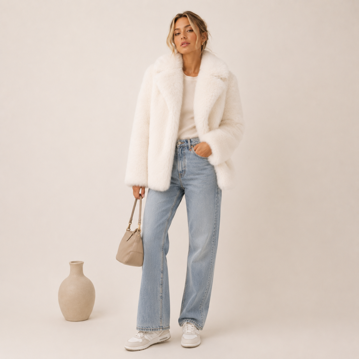 Maison de Flamme™ Winter Fox Fur Long Coat — Luxe Arctic Elegance