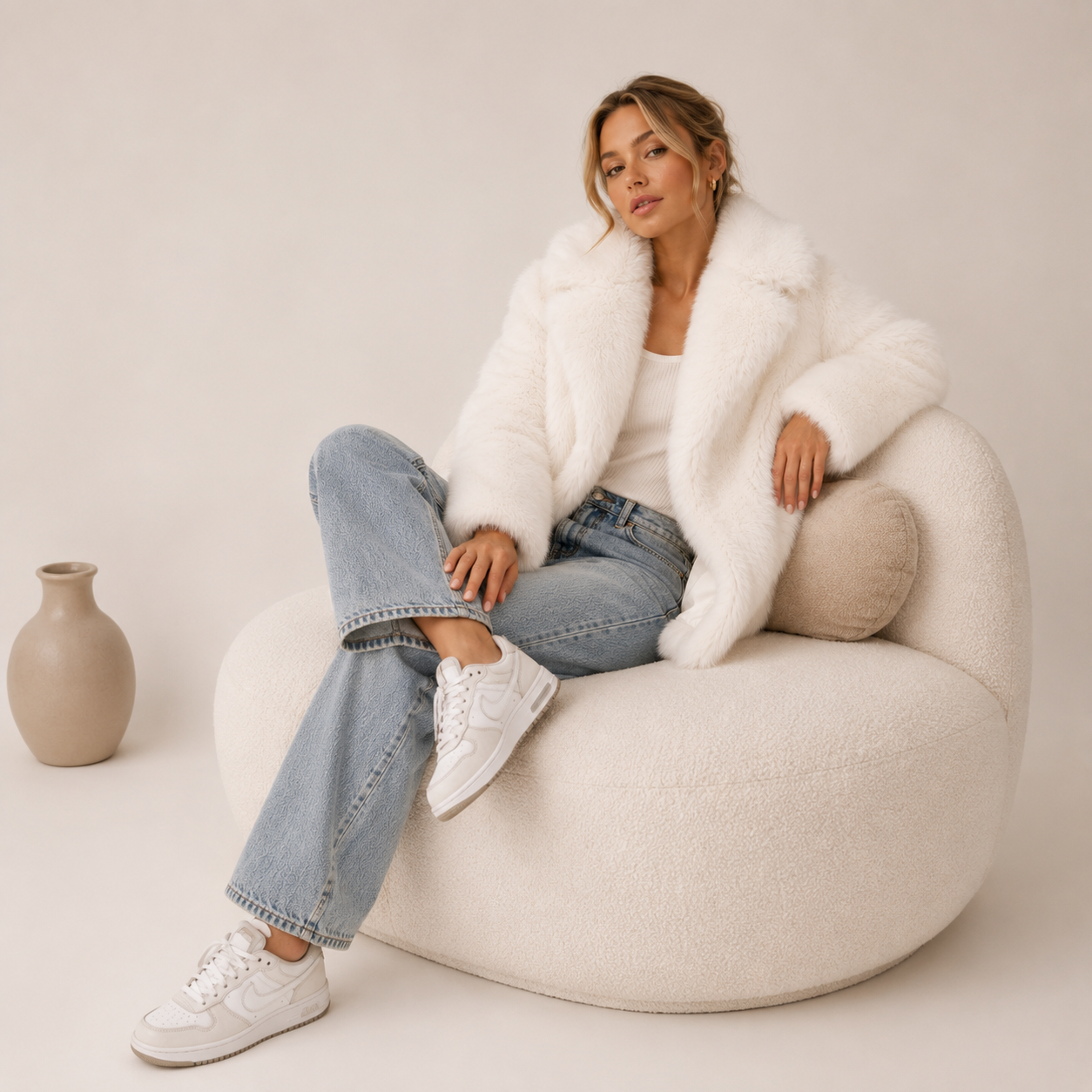Maison de Flamme™ Winter Fox Fur Long Coat — Luxe Arctic Elegance