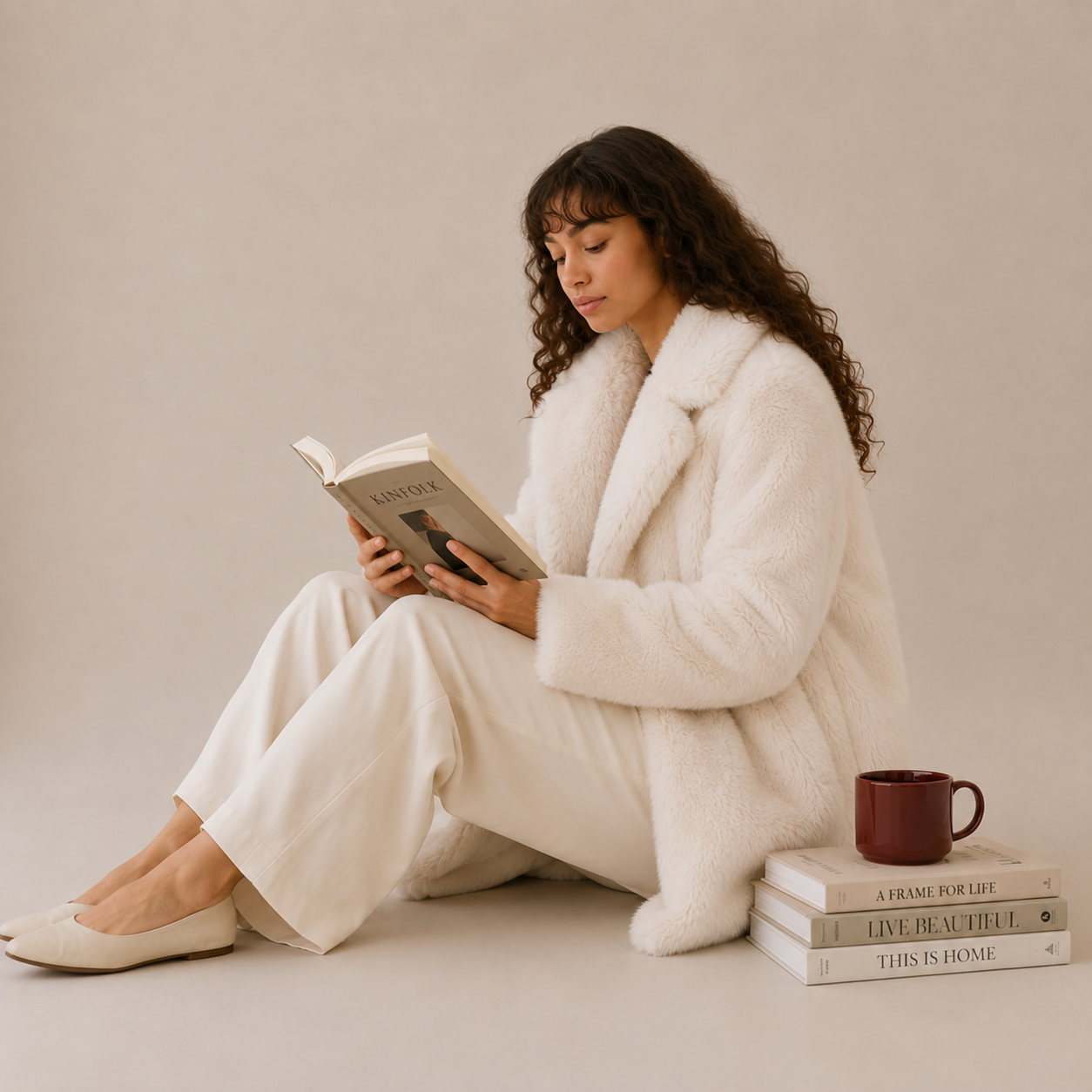 Plush faux shearling (sheep-style) collar and cuff trimr