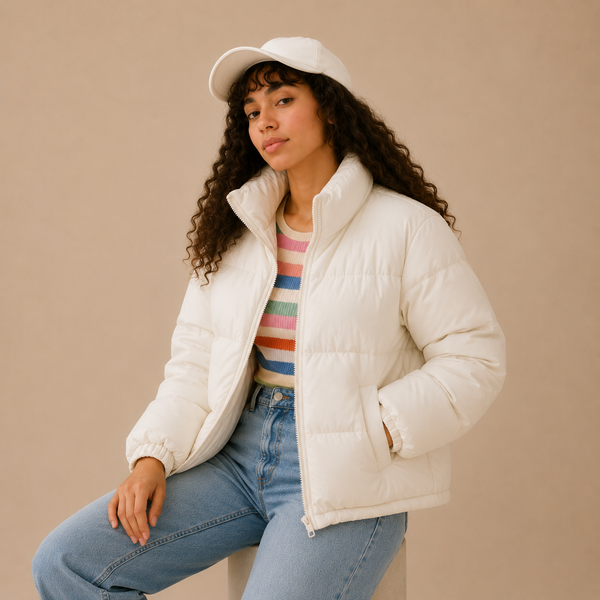 Elevé Arctic Quilted Slim Zip‑Up Puffer Coat — Luxe Insulated Winter Silhouette