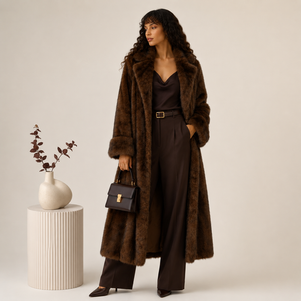 Maison de Velours™ Retro Velvet Long Faux Mink Fur Coat — Luxe Winter Heritage