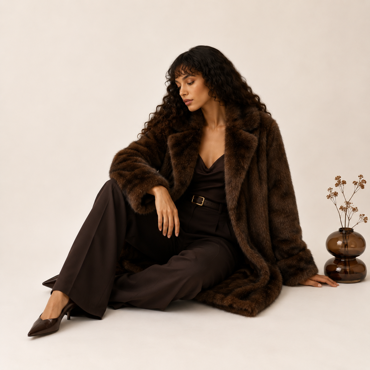 Maison de Velours™ Retro Velvet Long Faux Mink Fur Coat — Luxe Winter Heritage