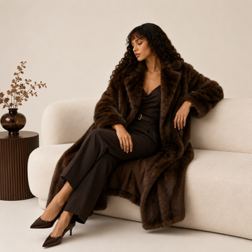 Maison de Velours™ Retro Velvet Long Faux Mink Fur Coat — Luxe Winter Heritage