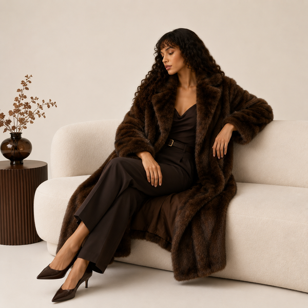 Maison de Velours™ Retro Velvet Long Faux Mink Fur Coat — Luxe Winter Heritage